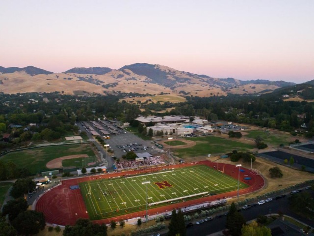 Aerial view of Northgate High School stadium at dusk